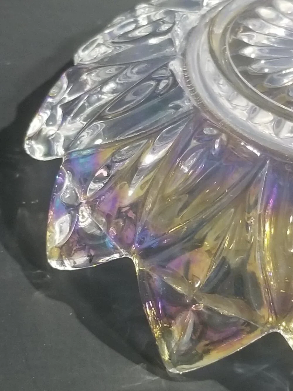Vintage Federal Glass Petal Iridescent 10” Bowl Atomic Starburst MCM